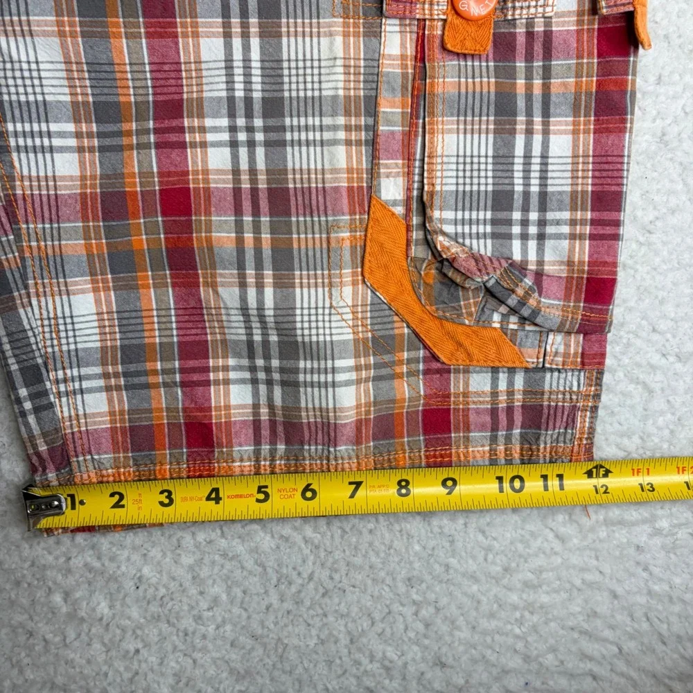G-Net Mens Y2K Plaid Cargo Short Orange Red Paratrooper Skate Streetwear Size 34